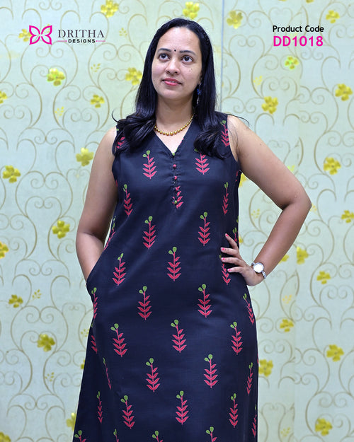 Black Blossom Semi Linen Co-Ord Set – Front View | DD1018 | Dritha Designs