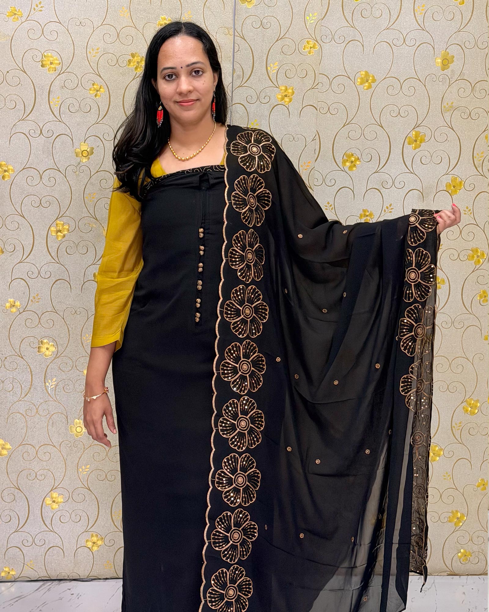 Black Georgette Salwar Material with Designer Dupatta DD1200 for women by Dritha Designs – Unstitched ethnic wear full view