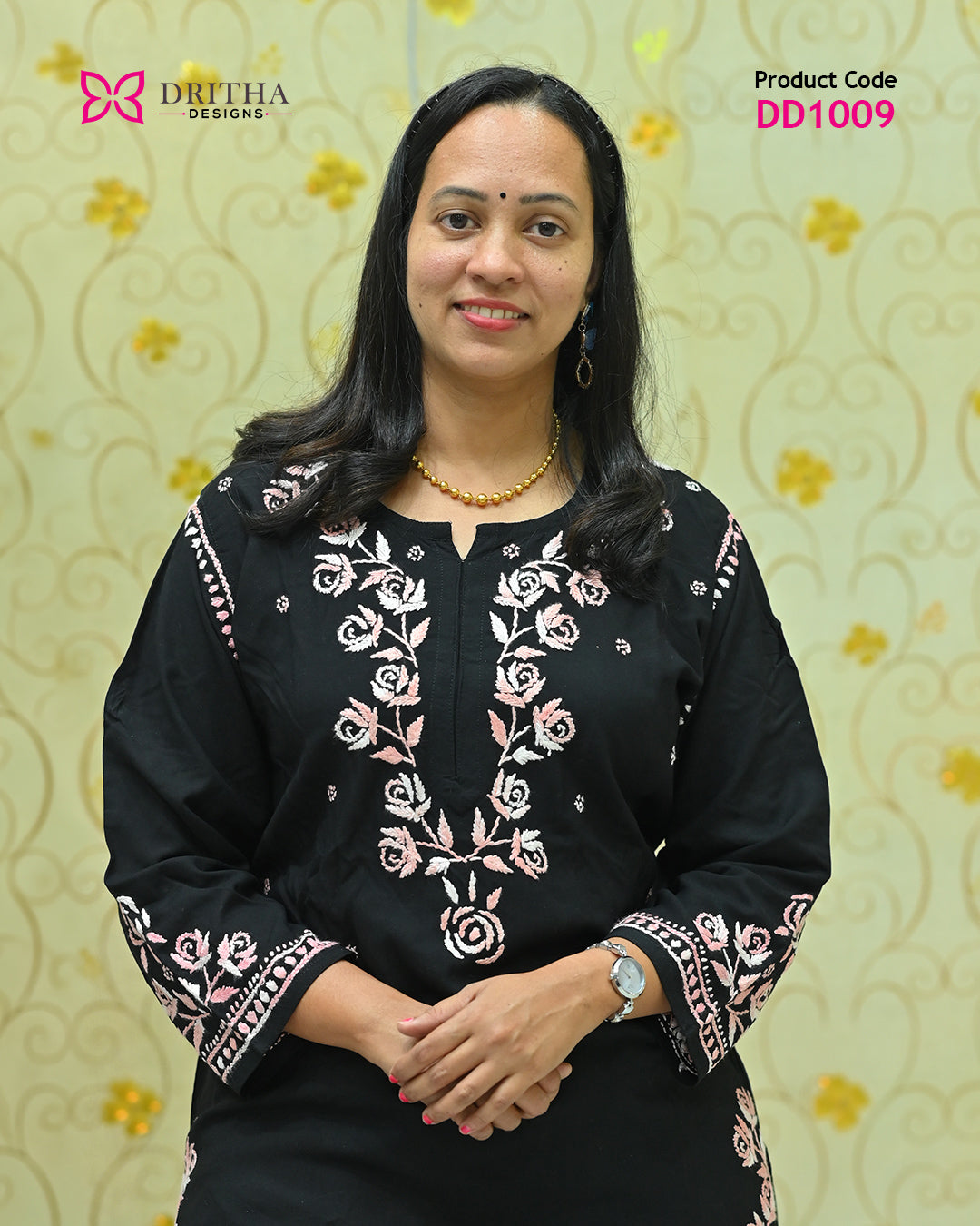 Black Rayon Chikankari Co-Ord Set – Mid View | DD1009 | Dritha Designs