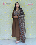 Coffee Brown Printed Cotton Salwar Suit Set – Full View | DD1017 | Dritha Designs