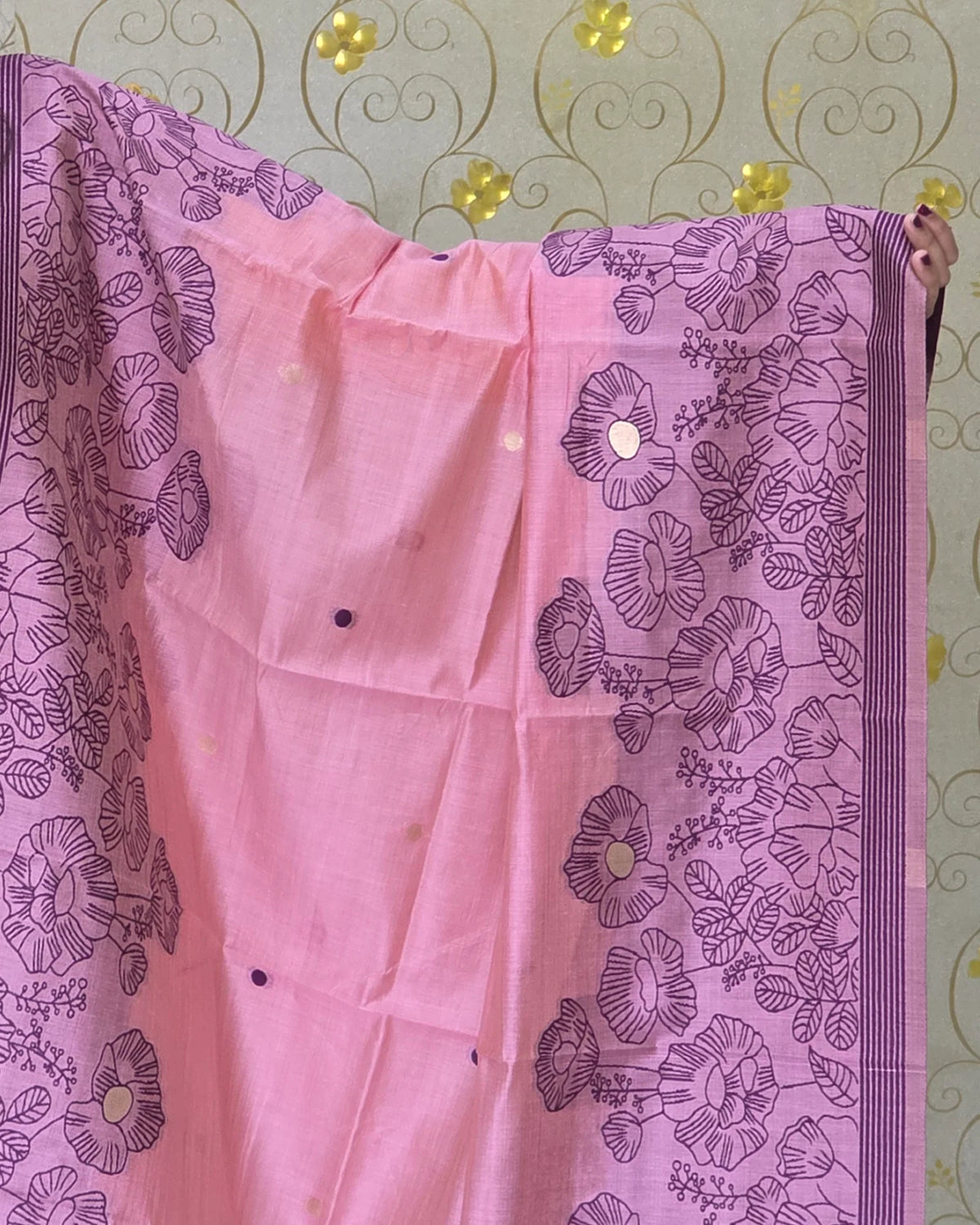 A pink Jamdani floral dupatta with elegant traditional detailing, part of the DD1209 salwar material by Dritha Designs.