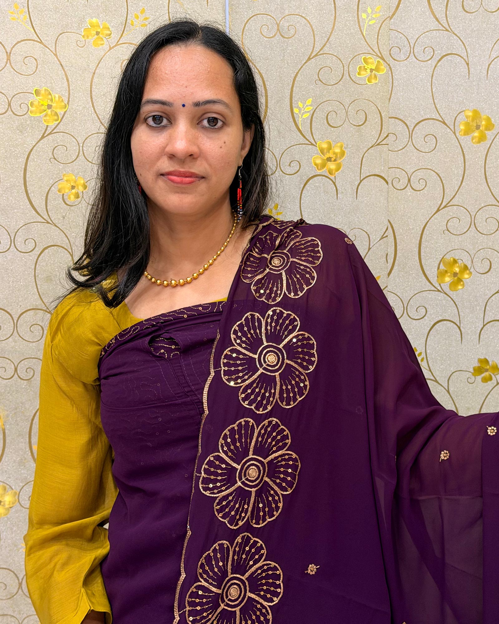 Purple Georgette Salwar Material with Designer Dupatta DD1200 by Dritha Designs showing floral border and designer dupatta details