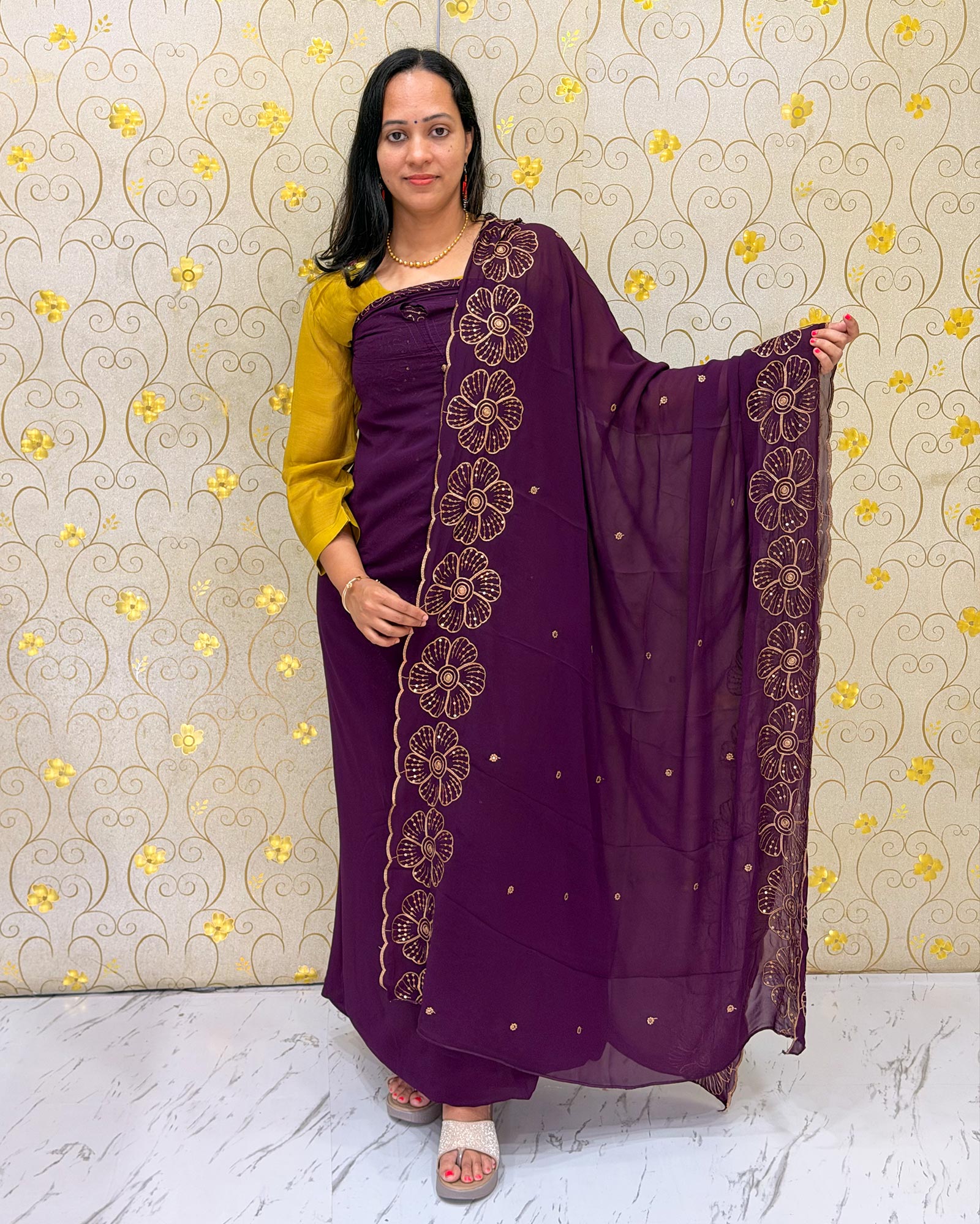 Purple Georgette Salwar Material with Designer Dupatta DD1200 for women by Dritha Designs – Unstitched ethnic wear full view