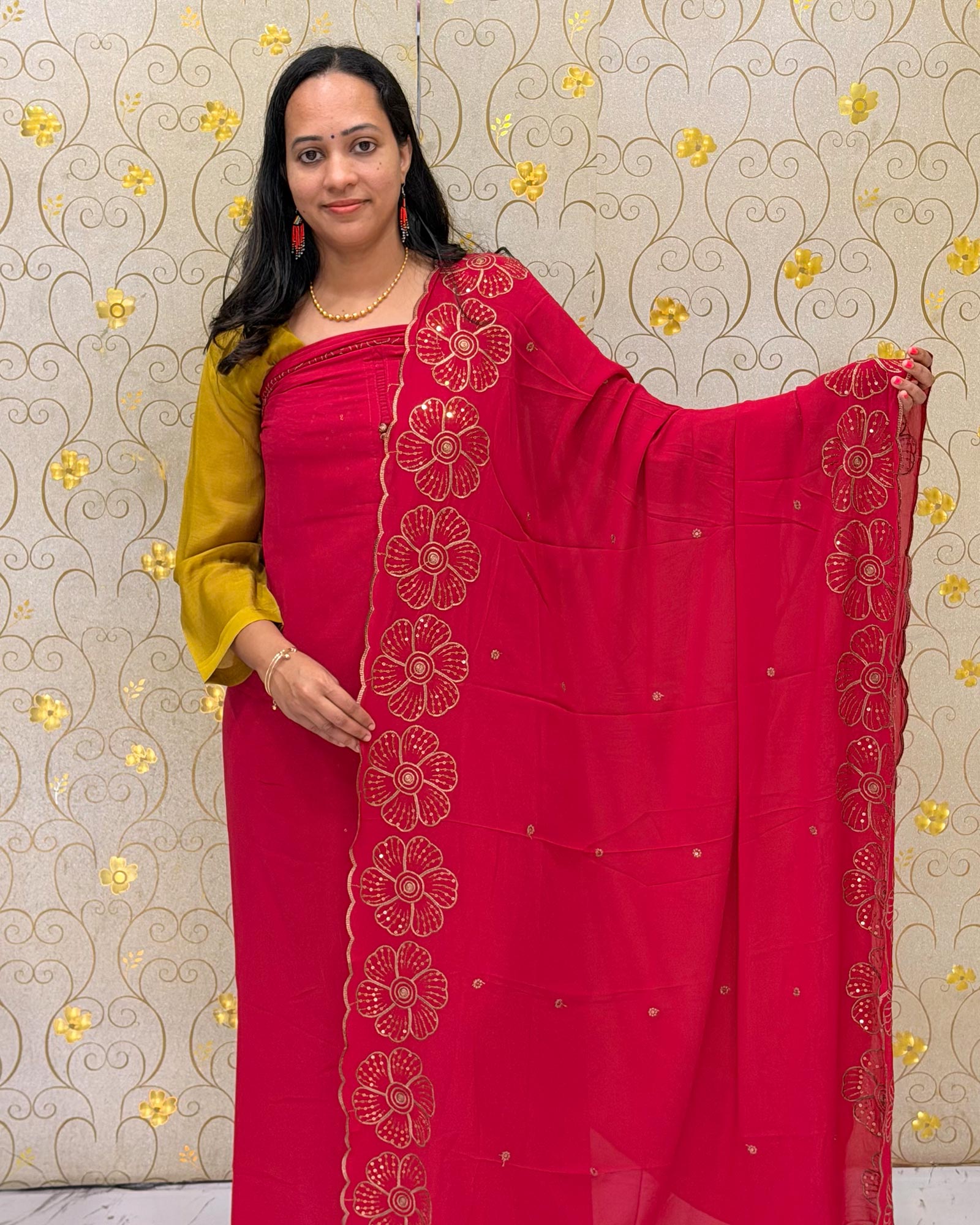 Rani Pink Georgette Salwar Material with Designer Dupatta DD1200 for women by Dritha Designs – Unstitched ethnic wear full view