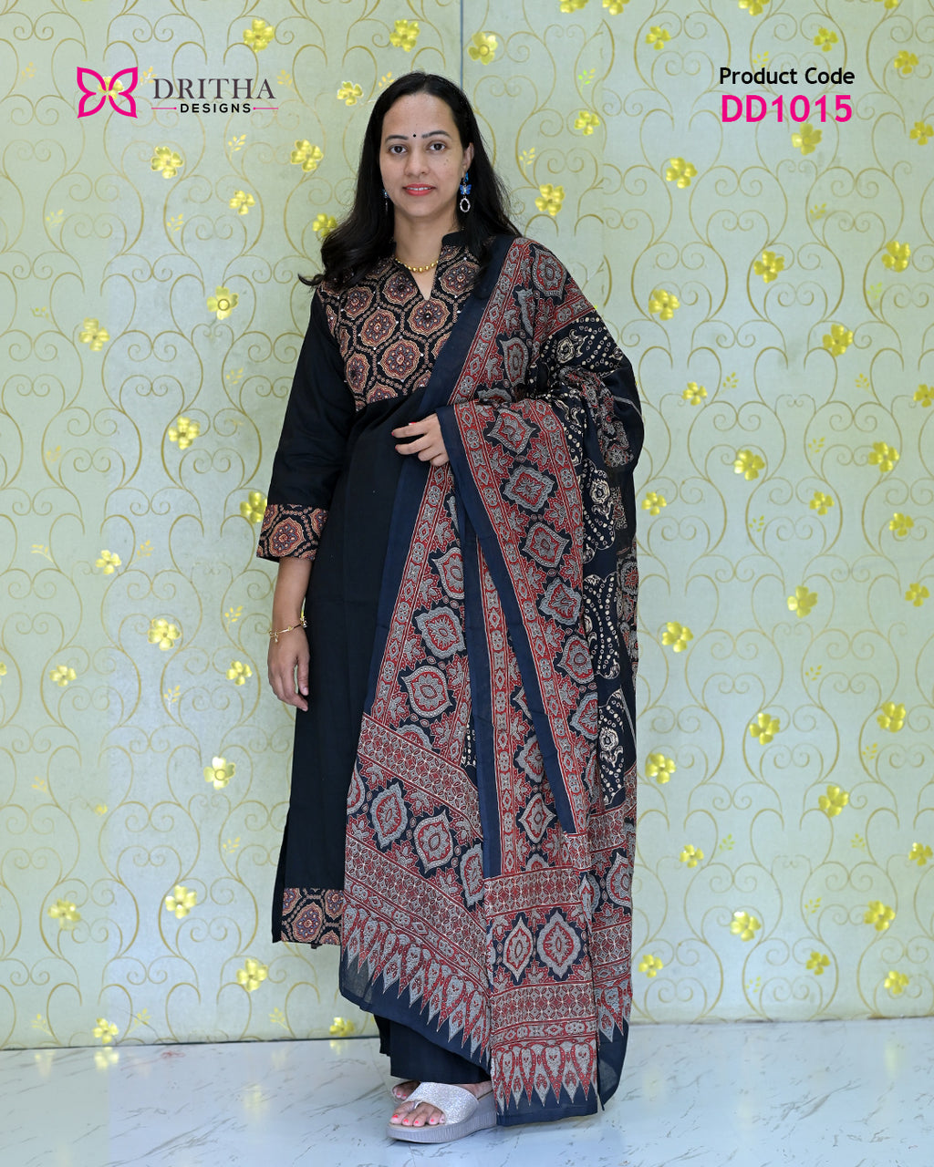 Black Cotton Salwar Set – Full View | DD1015 | Dritha Designs