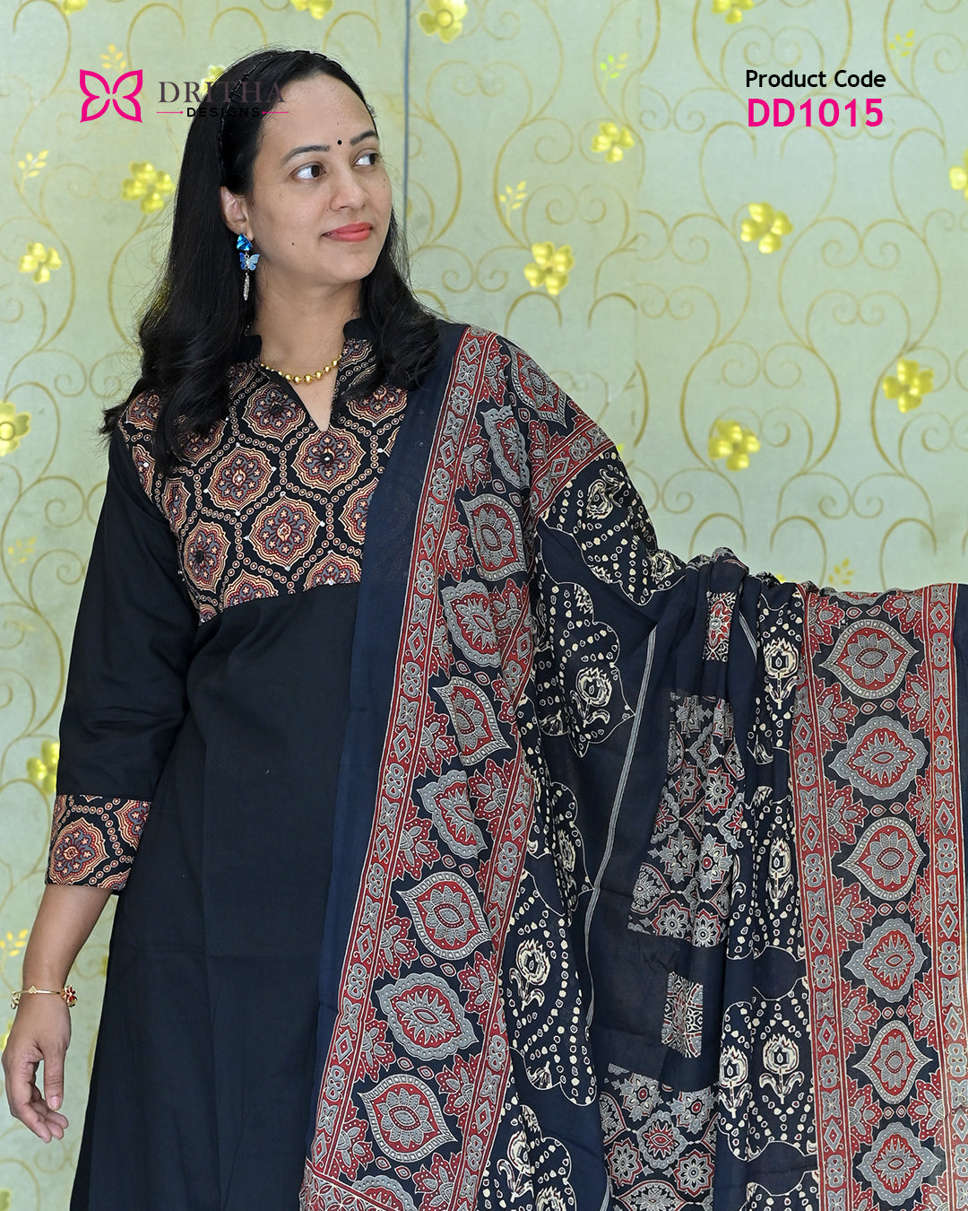 Black Cotton Salwar Set – Mid View | DD1015 | Dritha Designs