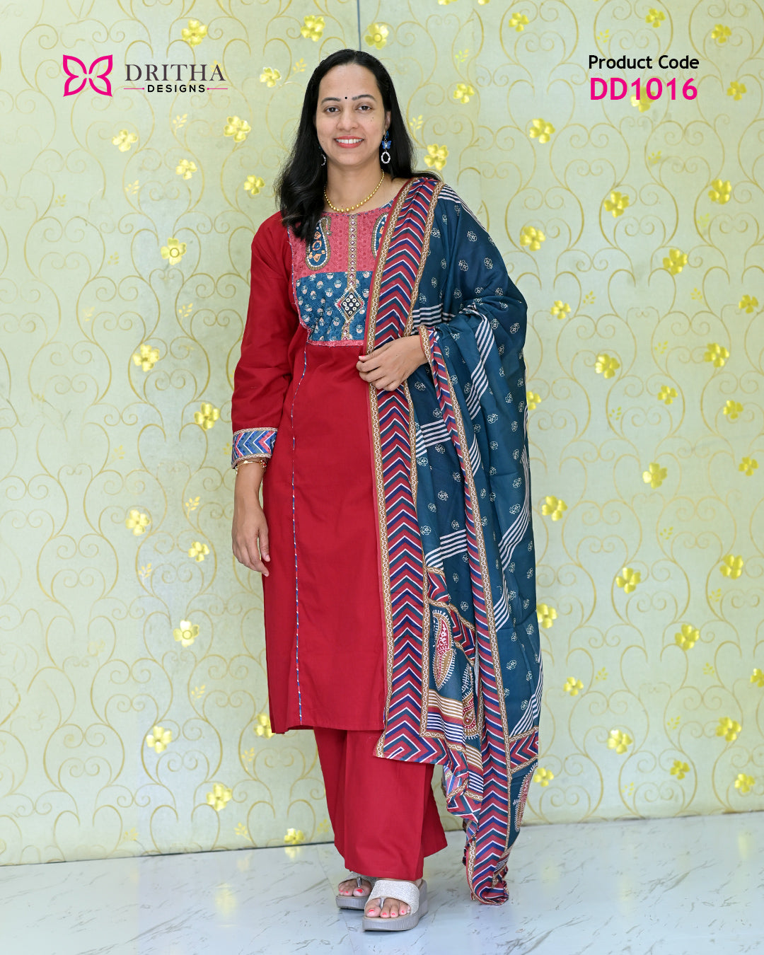 Maroon Cotton Salwar Suit Set – Full View | DD1016 | Dritha Designs