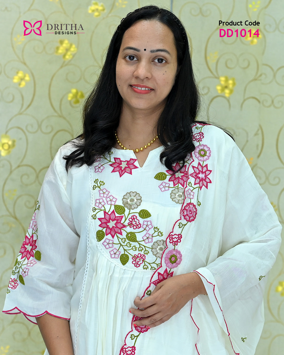 White Muslin Embroidered Salwar Set – Close-Up | DD1014 | Dritha Designs